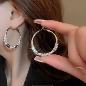 Elegant Silver Hoop Earrings with Crystals